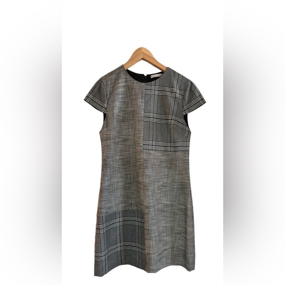 Alice & Olivia Grey Colley Mixed Plaid Sparkle Cap Sleeve Mini Dress Size 6 - Picture 3 of 6